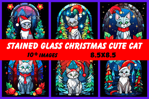 A Cute Stained Glass Cat: Graphics for Festive Backgrounds