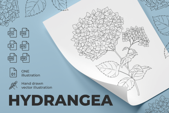 A Hydrangea Line Art Design for Real-World Embroidery