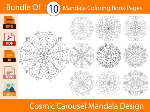 Cosmic Carousel Mandala Graphics for Coloring Pages & Editorial Design
