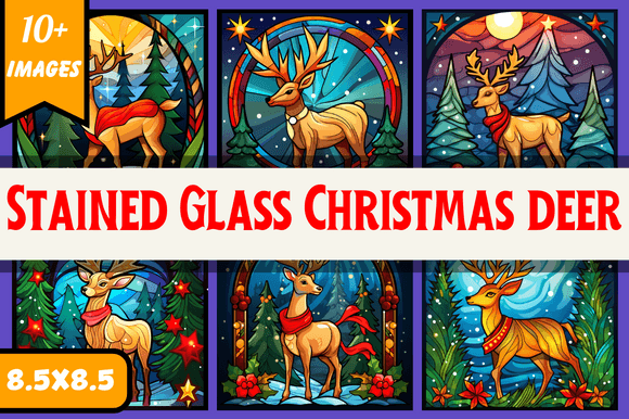 Stained Glass Christmas Deer Graphics for Seasonal Backgrounds